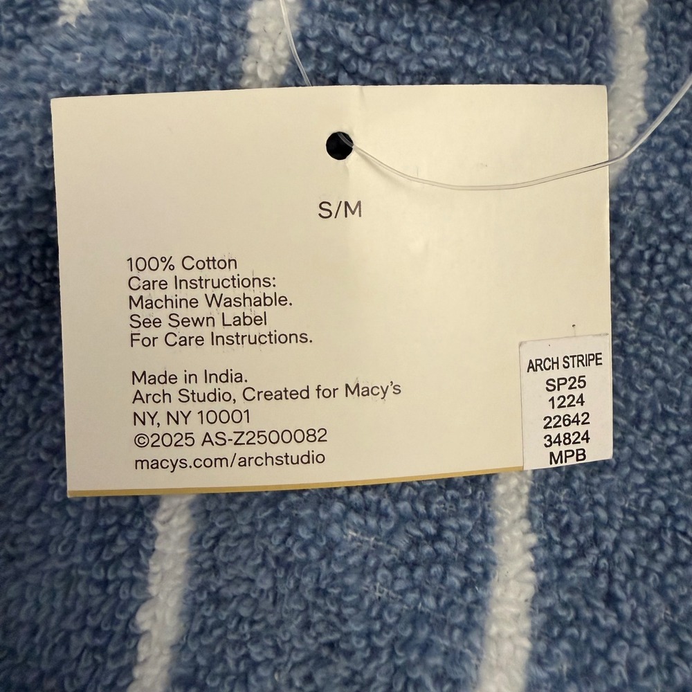 Arch Studio Blue White Striped Cotton Terry Cloth Bathrobe Unisex S/M NEW - Picture 4 of 10